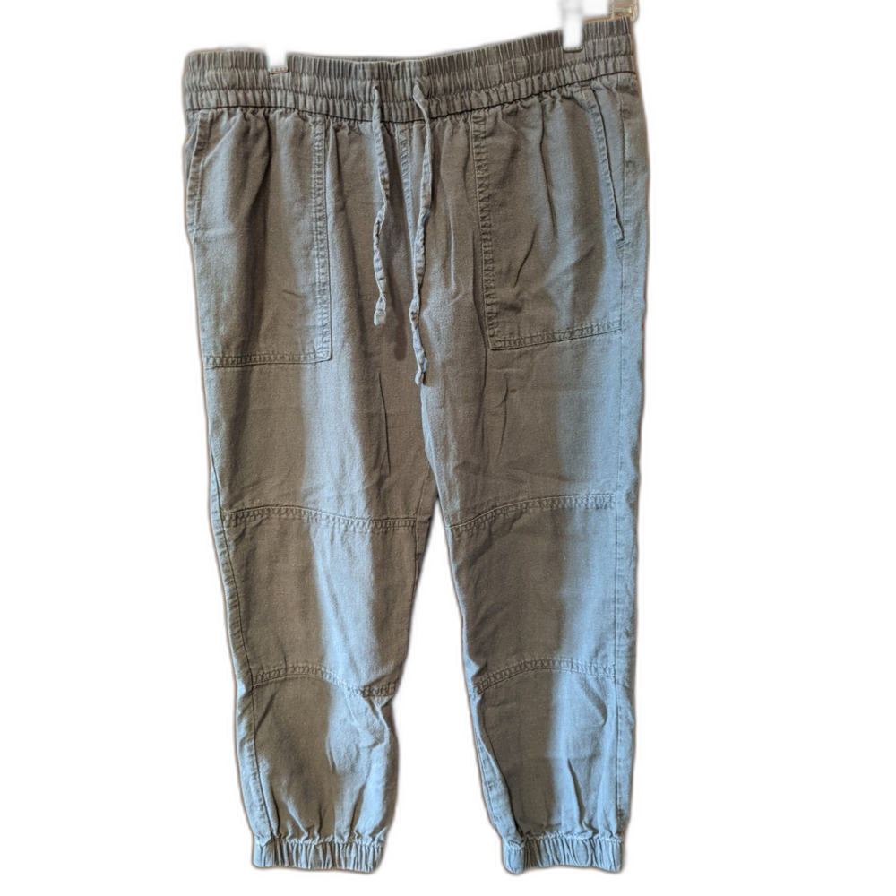 Calvin Klein Jeans Linen Capri Pants Elastic Waist & Cuffs Drawstring Gray Sz 8